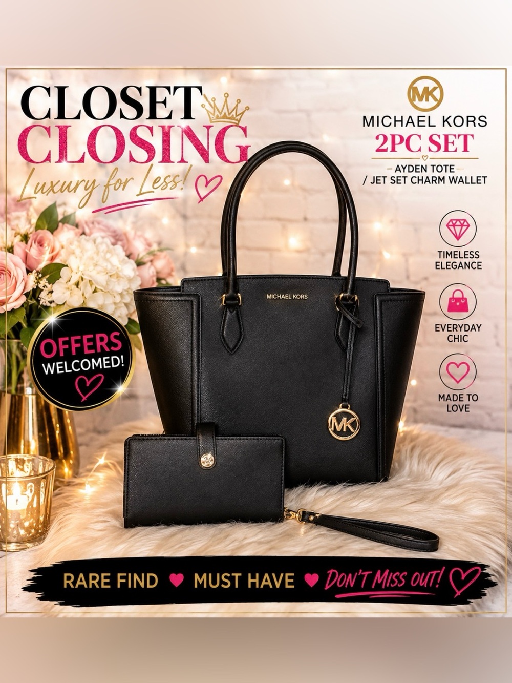 Michael Kors AYDEN Tote/JET SET CHARM Wallet 2pc Set